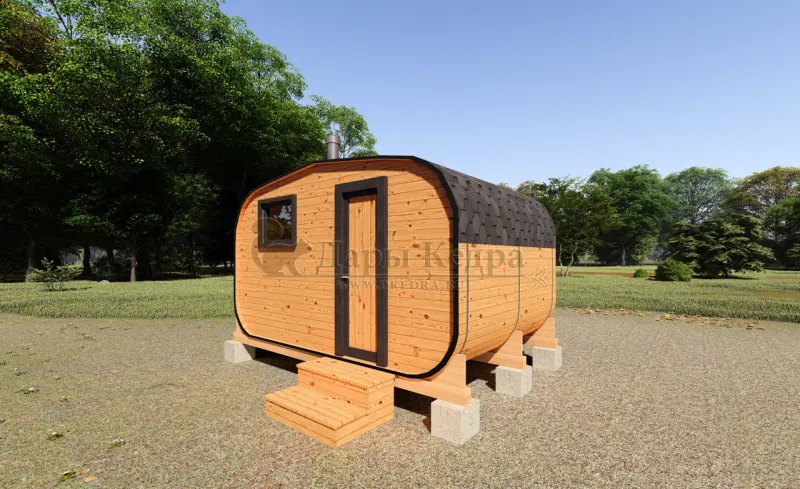Овальная-Окта баня-бочка из кедра 4х2,2 метра