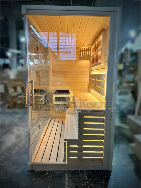 Трехместная прямая финская «Элит» сауна кабина из кедра и липы с электрокаменкой